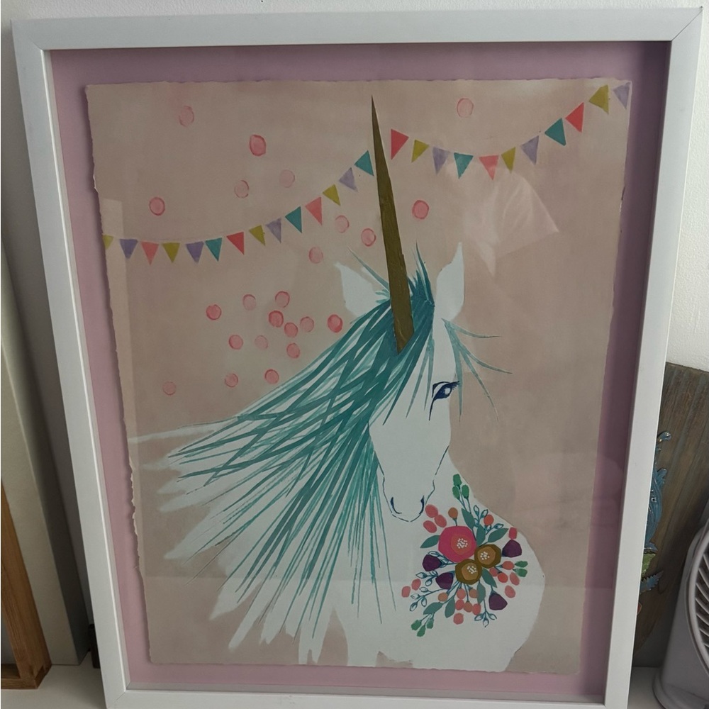 Unicorn Canvas Art with Pink and Teal Accents